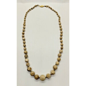 Stone Bead Necklace - Gold Tone Beads - 24-inches